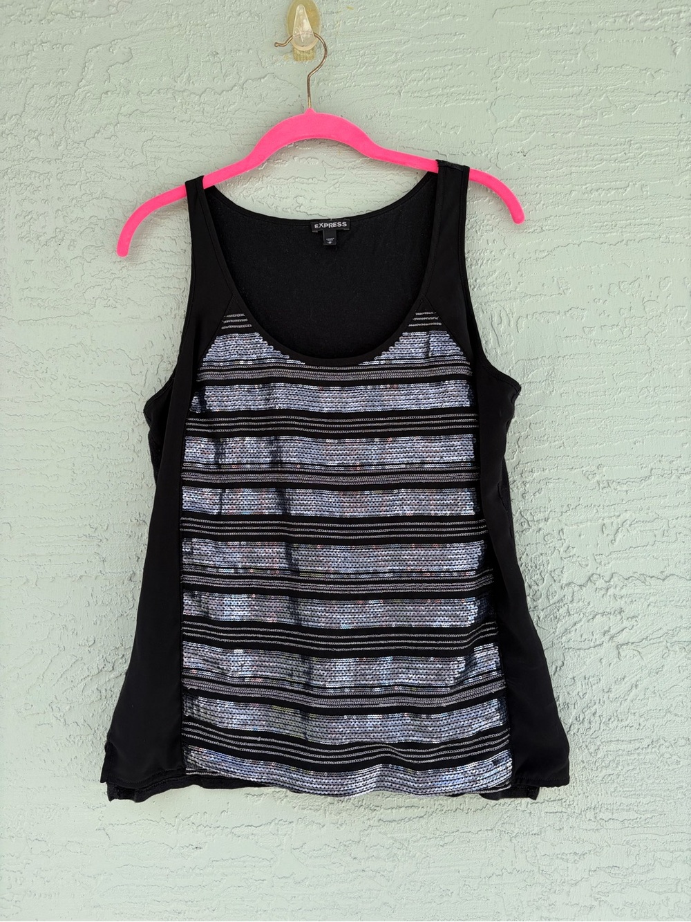 Express Black Tank with Silver Sequin Stripes